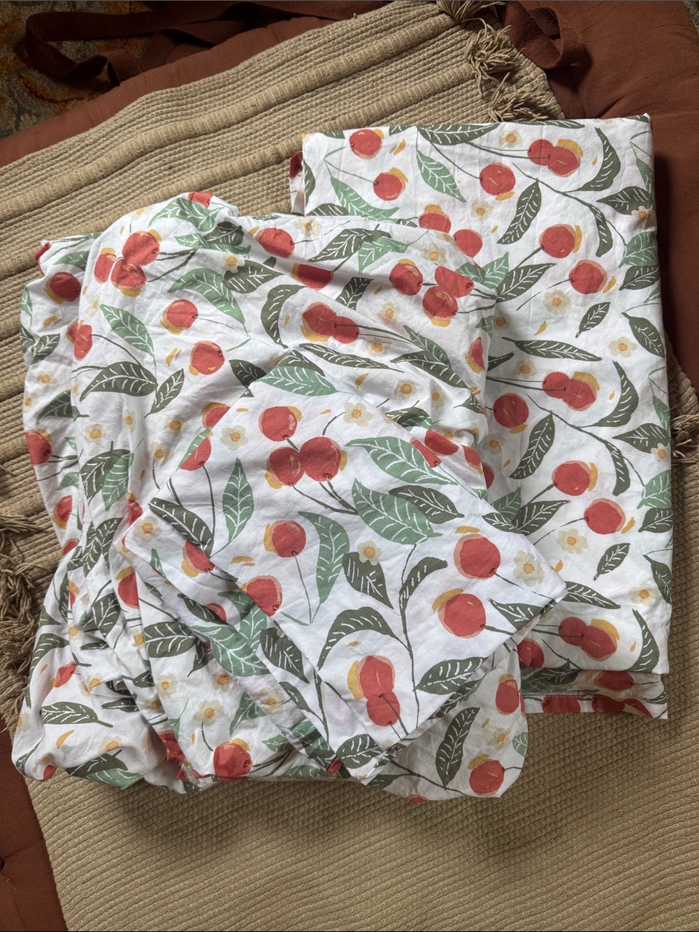 Garnet Hill Vintage Cherries 🍒 sheet set organic cotton percale Twin NEW NWOT